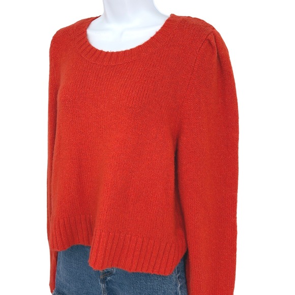Maeve by Anthropologie Orange Knit Sweater Puff Sleeve‎ Pullover Women L Classic - Picture 2 of 11